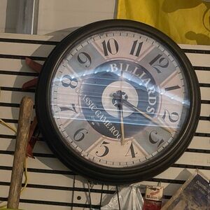 LARGE Billiards Wall Clock in Black and Cream - Game Room Style